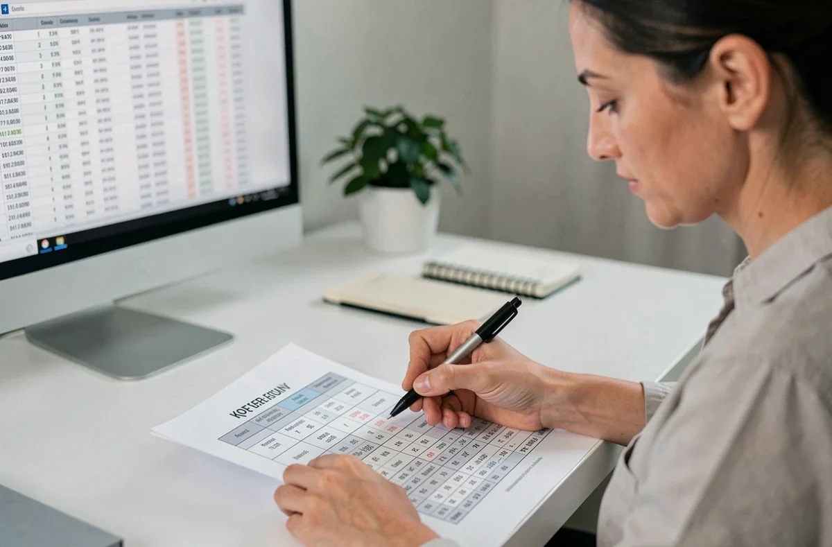 Femme analysant les statistiques et fréquences des numéros du Keno sur une feuille imprimée