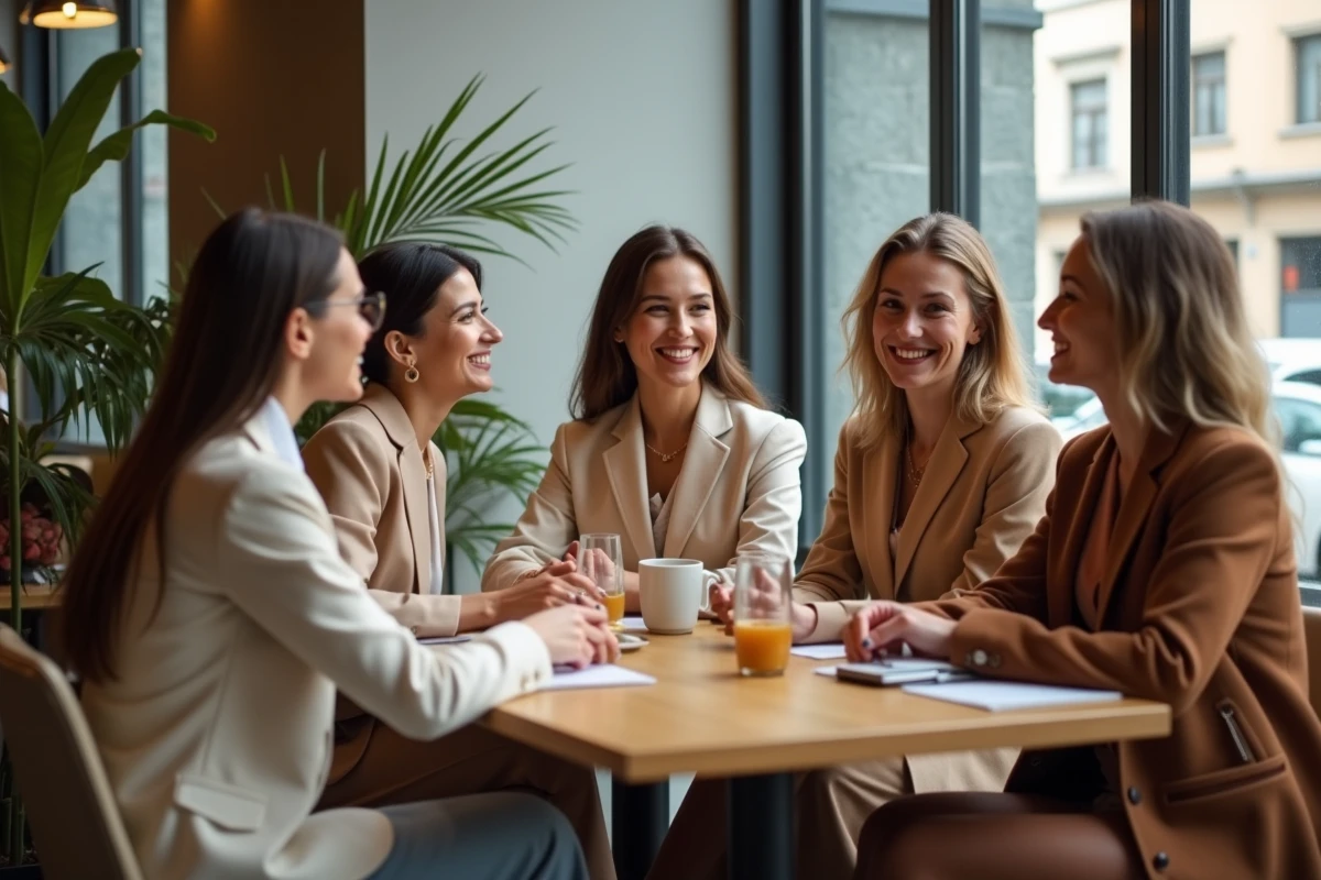 Groupe de femmes en conversation dans un café moderne